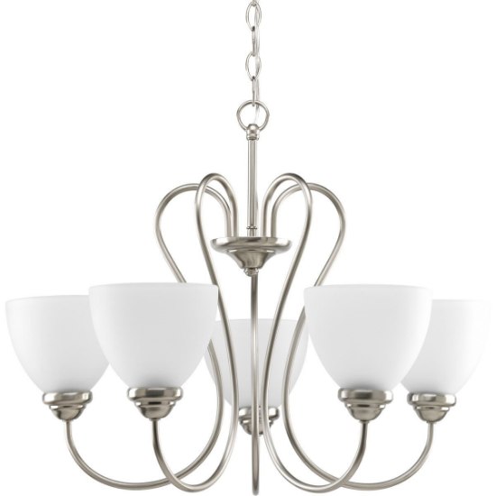 Foto para 500w 26" Heart 5 Light MED Brushed Nickel Etched Glass Chandelier