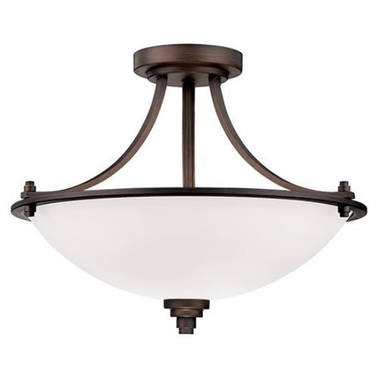 Picture of 100w 17.5" Bristo 3 Light Rubbed Bronze Etched White Ceiling Semi-Flush