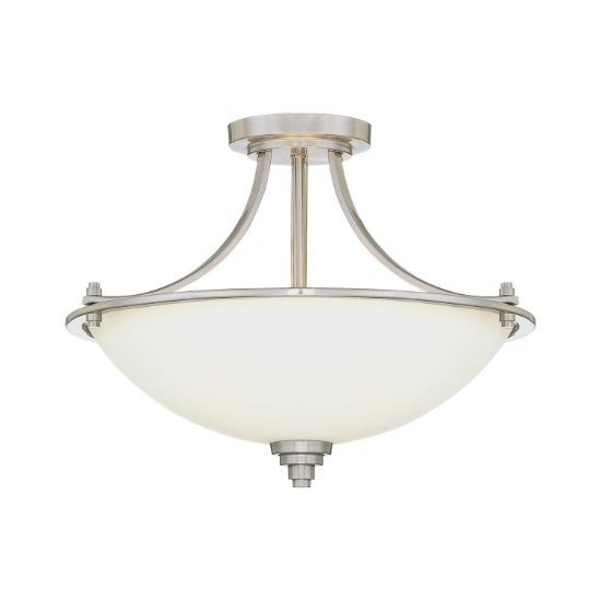 Foto para 100w 17.5" Bristo 3 Light Satin Nickel Etched White Ceiling Semi-Flush