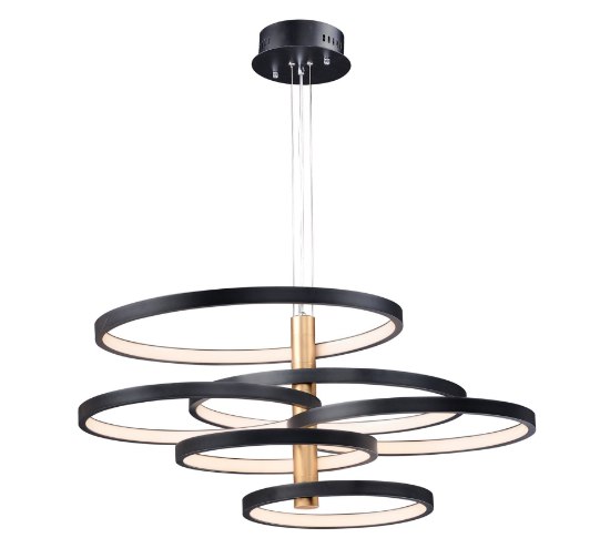 Picture of 114W 7980lm 45¼" 30k Hoopla 6-Light Black & Gold Steel/Aluminum/Acrylic WW LED Pendant