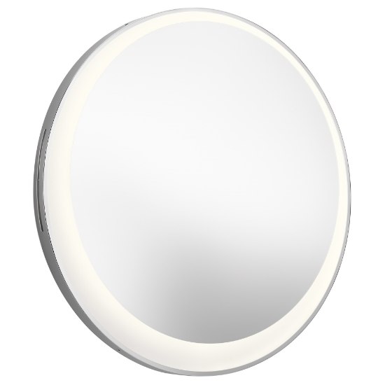 Foto para 30" Round Off-Center Frosted Face and White Acrylic Sides Integrated WW LED Mirror