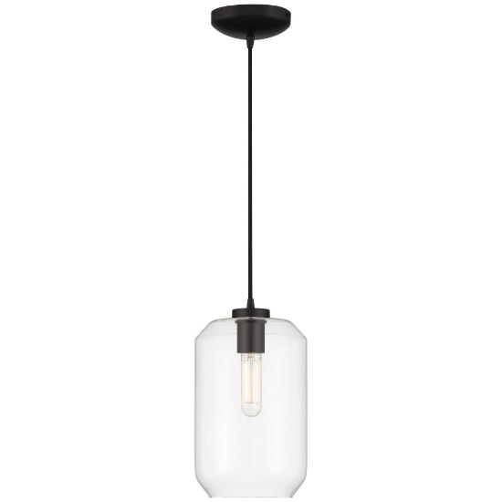 Picture of 7" Clarity Clear Cylinder Black T10 E26 Pendant